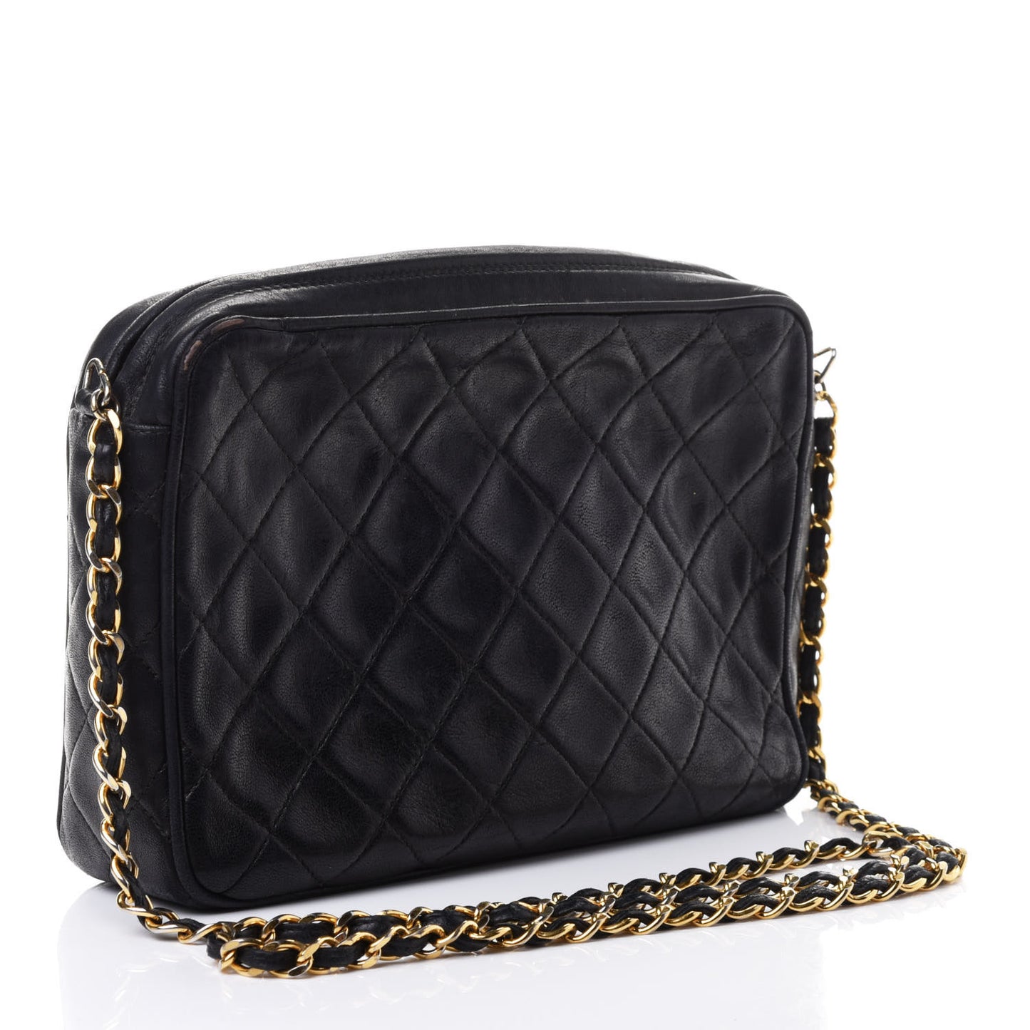 Lambskin Quilted CC Tassel Camera Case Black