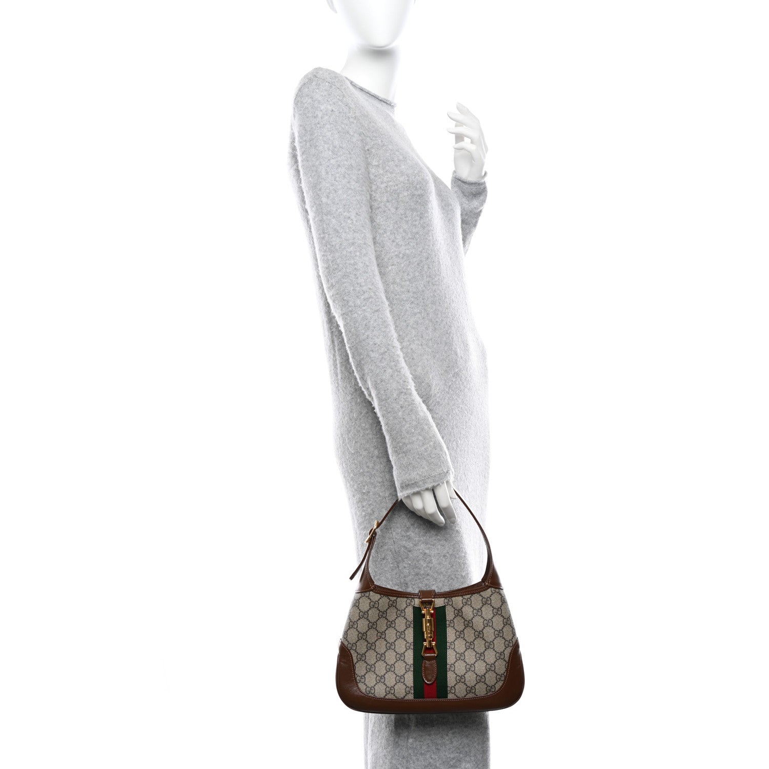 Gucci GG Supreme Monogram Azalea Calfskin Web Small Jackie 1961 Hobo Beige Ebony Brown Sugar 2 of 10