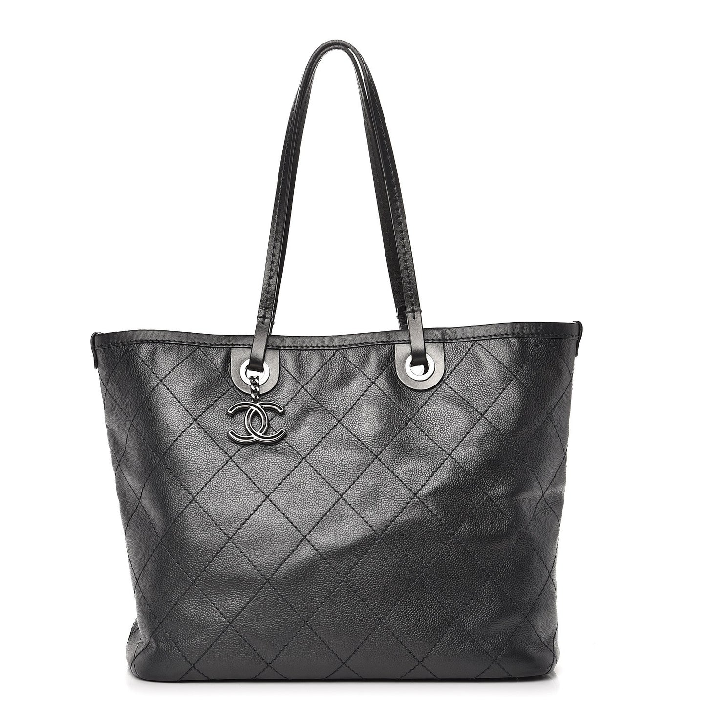 Grained Calfskin Shopping Fever Tote Dark Grey