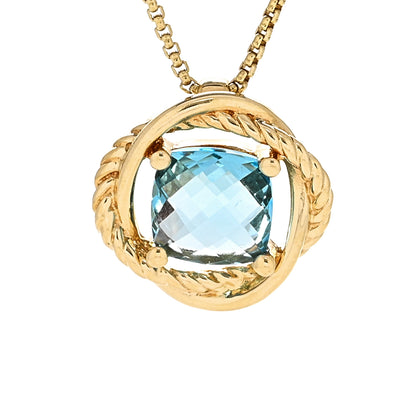 David Yurman 18K Yellow Gold Blue Topaz 7mm Infinity Pendant Necklace 4 of 7