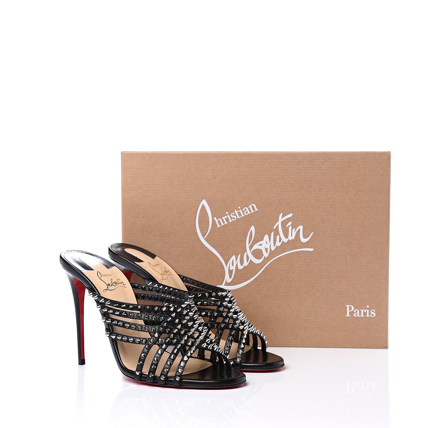 Christian Louboutin Kid Studded Marthaspike 100 Slide Sandals 38.5 Black Silver 11 of 11