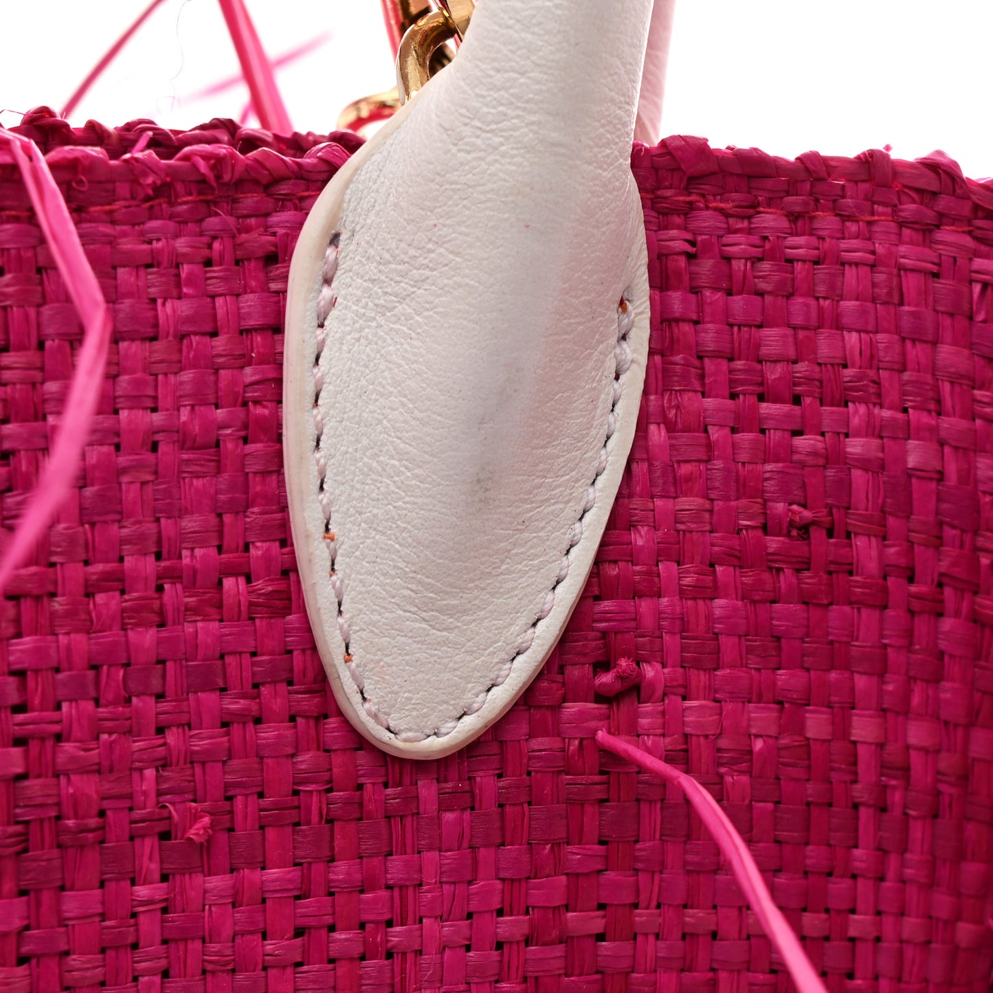 Raffia Woven Calfskin Le Petit Baci Pink White