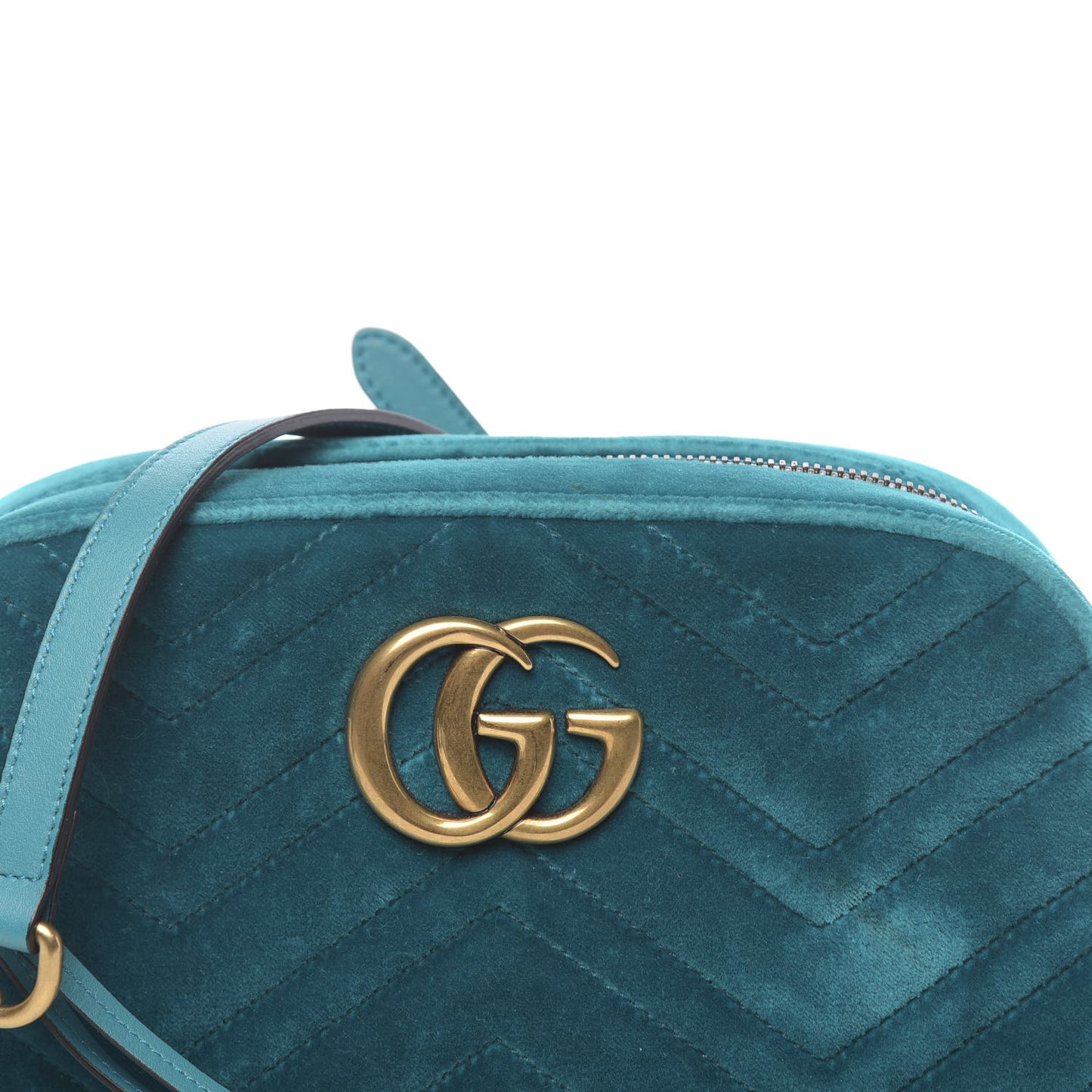 Velvet Matelasse Small GG Marmont Chain Shoulder Bag Pavone Cyan