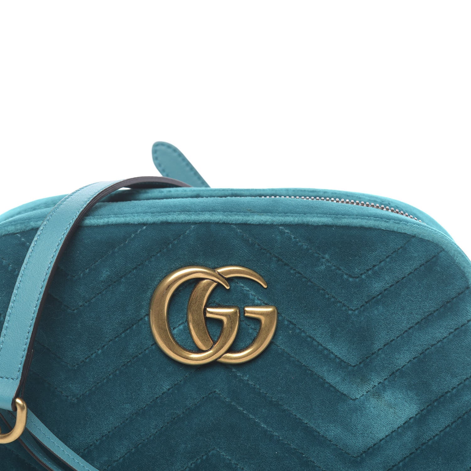 Gucci Velvet Matelasse Small GG Marmont Chain Shoulder Bag Pavone Cyan 16 of 16