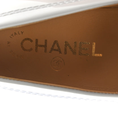 Chanel Shiny Calfskin Logo Loafers 38.5 White 6 of 8