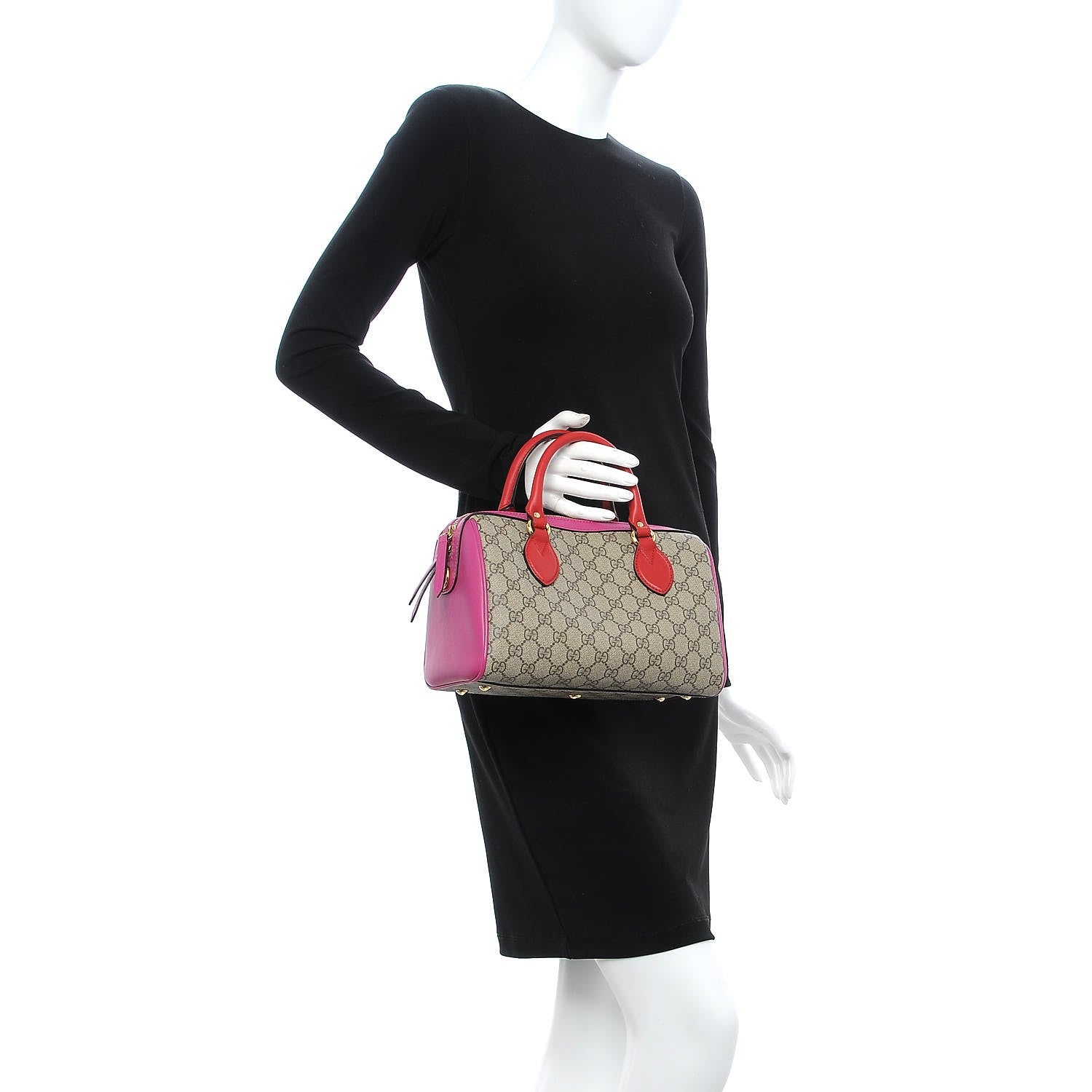 Gucci GG Supreme Monogram Moon Calfskin Small Boston Beige Ebony Hibiscus Red New Rosette 2 of 10