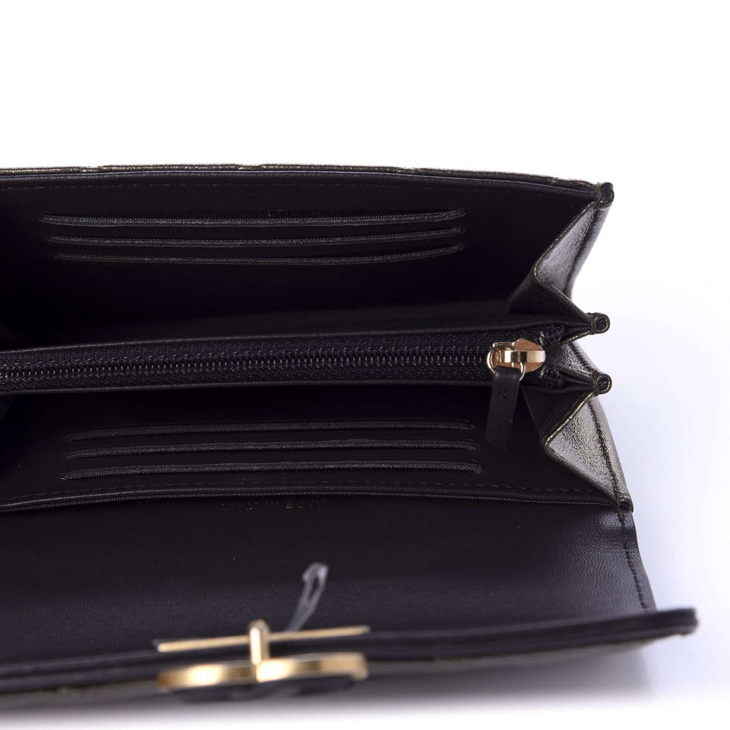Metallic Calfskin Quilted Medium CC Chic Flap Wallet Dark Gold Grey