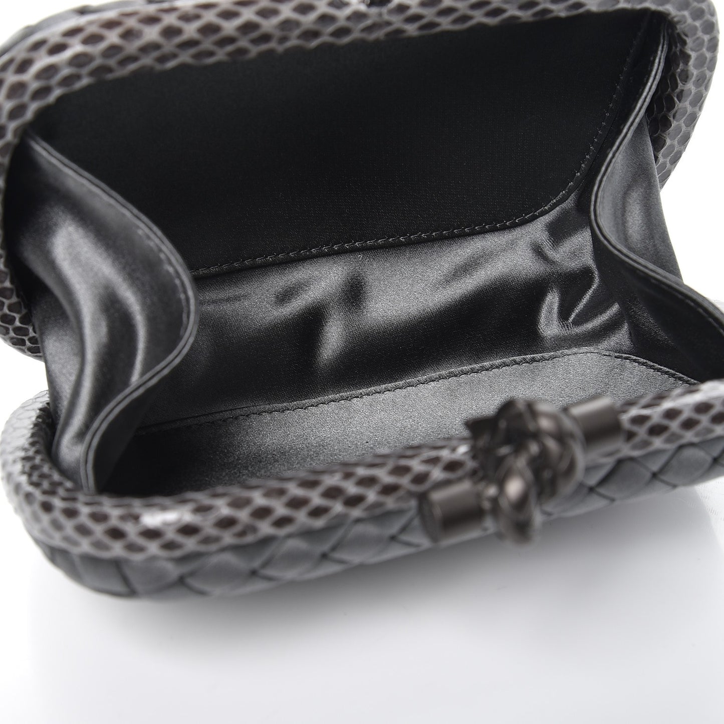 Satin Intreccio Impero Ayers Knot Clutch Light Grey