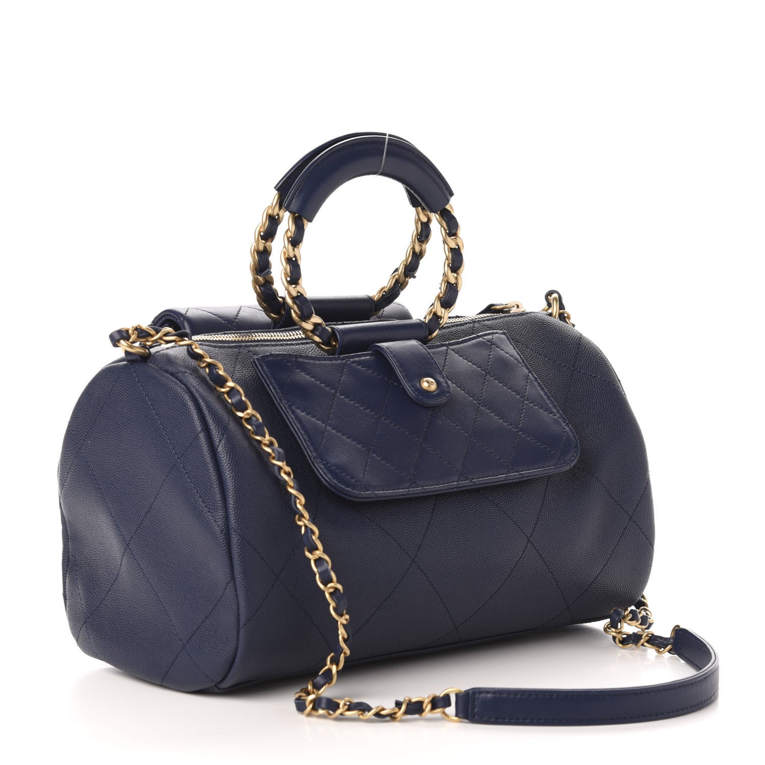 Chanel Grained Calfskin Lambskin Quilted Large Bowling Bag Blue 4 of 11