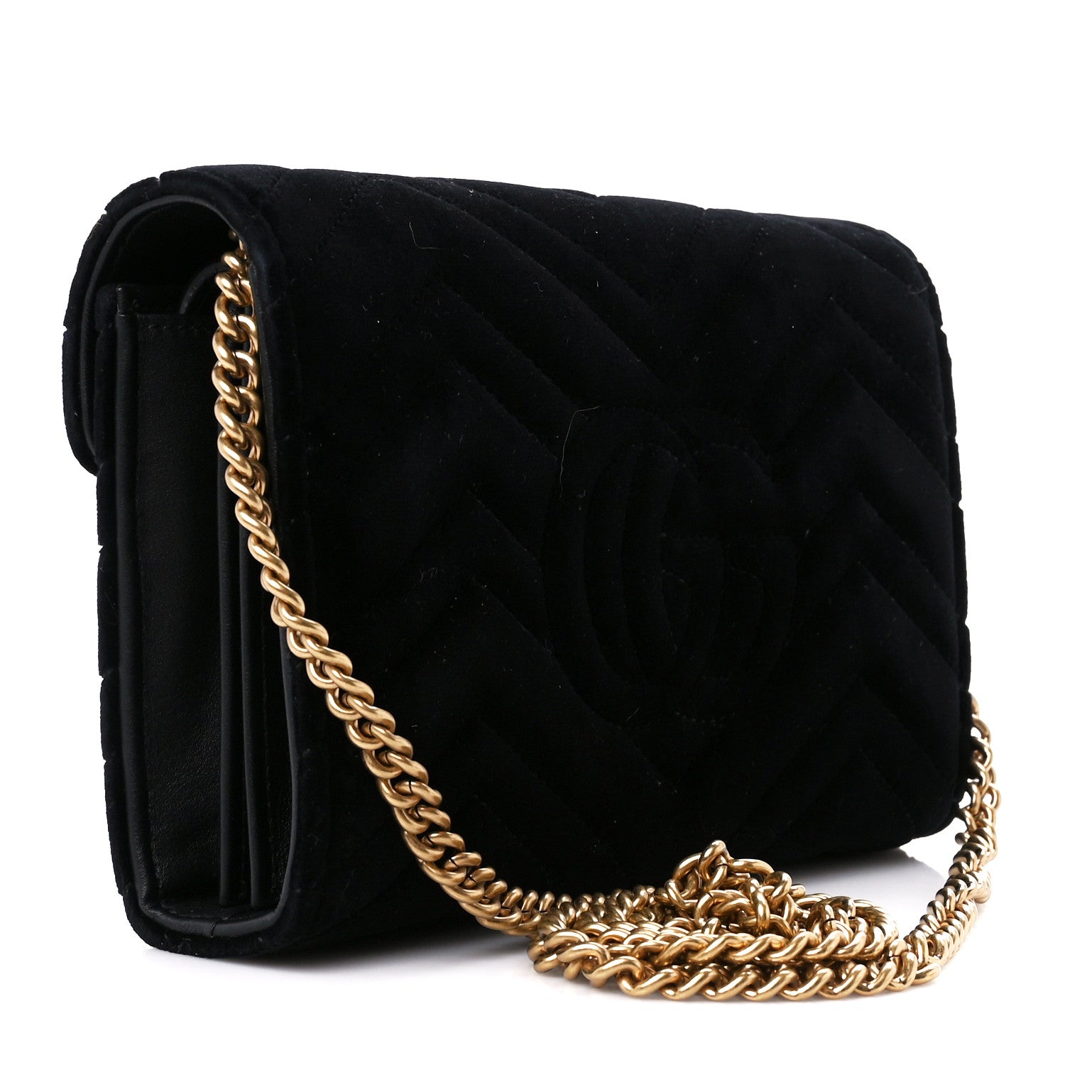 Gucci Velvet Matelasse GG Marmont Chain Wallet Black 3 of 11