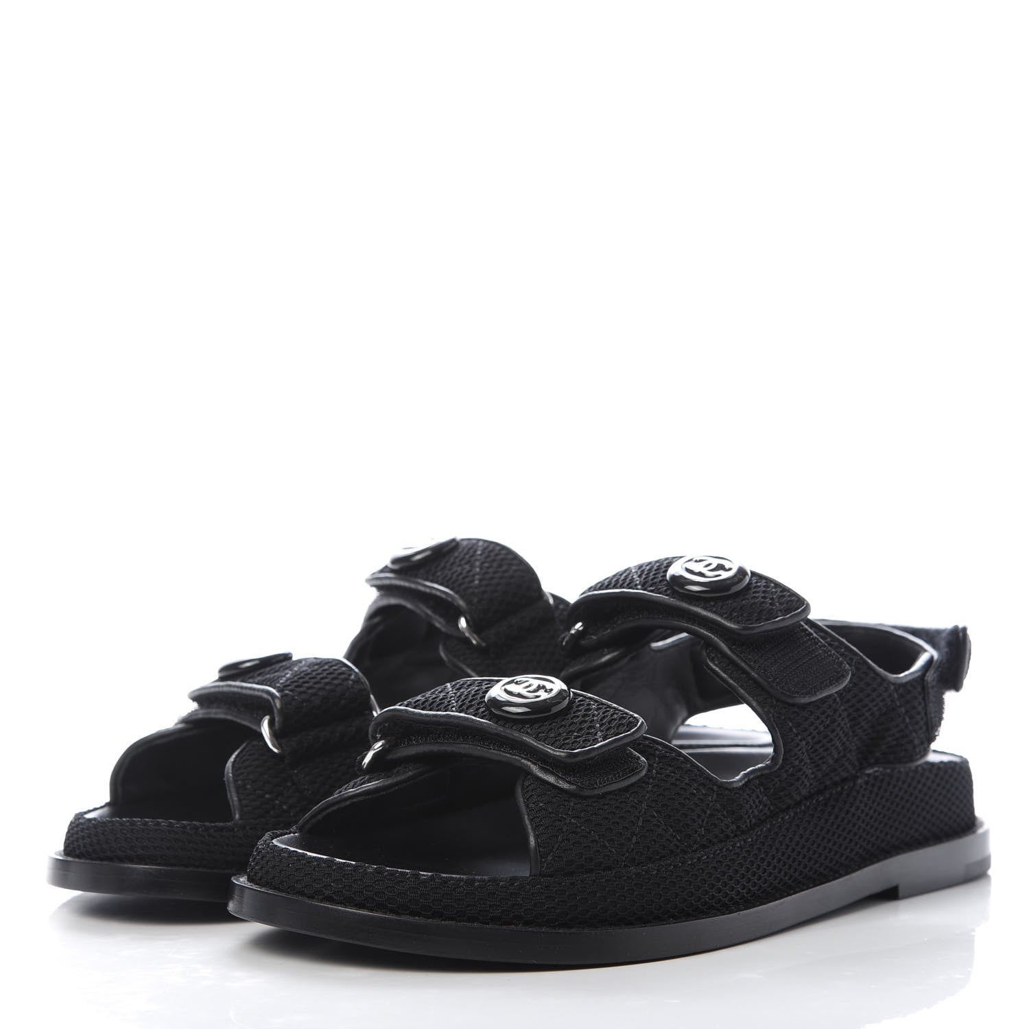 Chanel Fabric Velcro Dad Sandals 36.5 Black 3 of 10