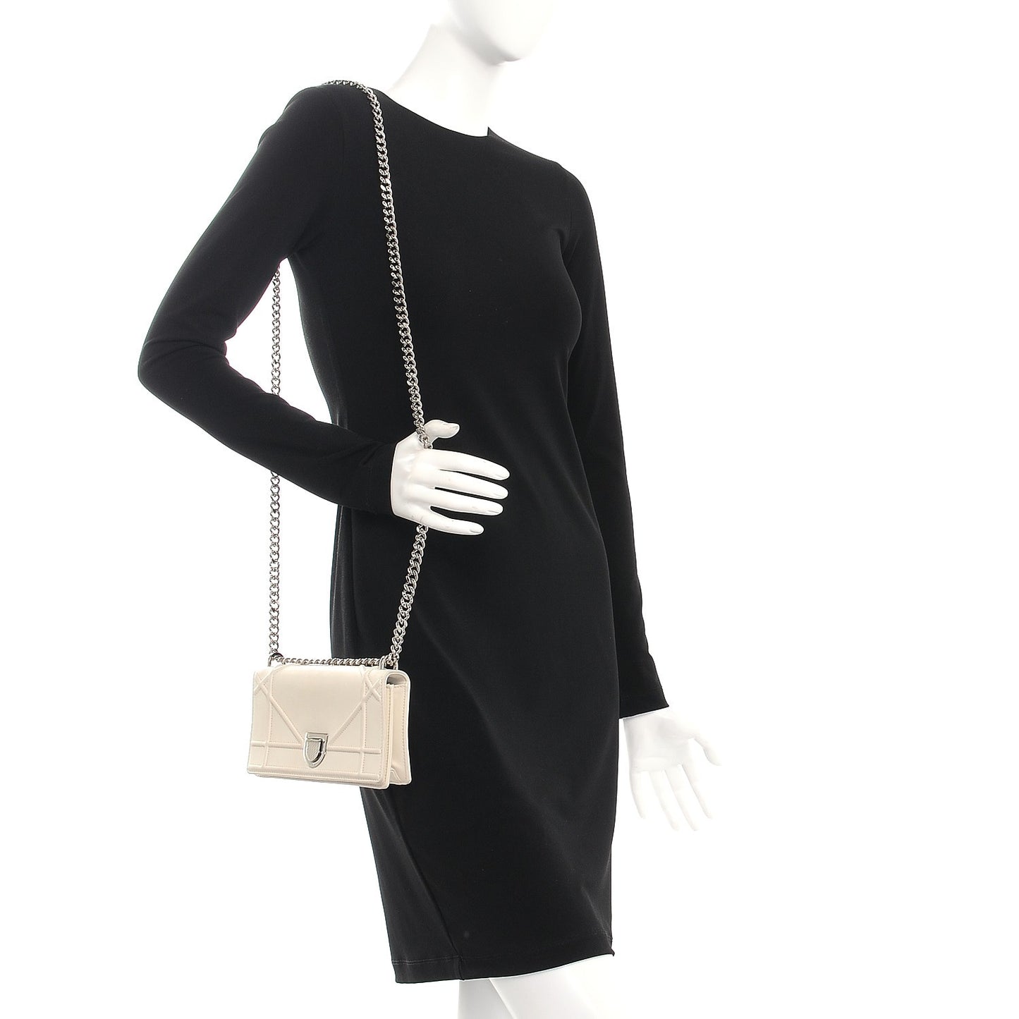 Calfskin Mini Diorama Flap Bag Off White
