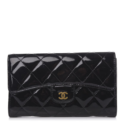 Chanel Patent Quilted Large Flap Wallet Black 1 of 8