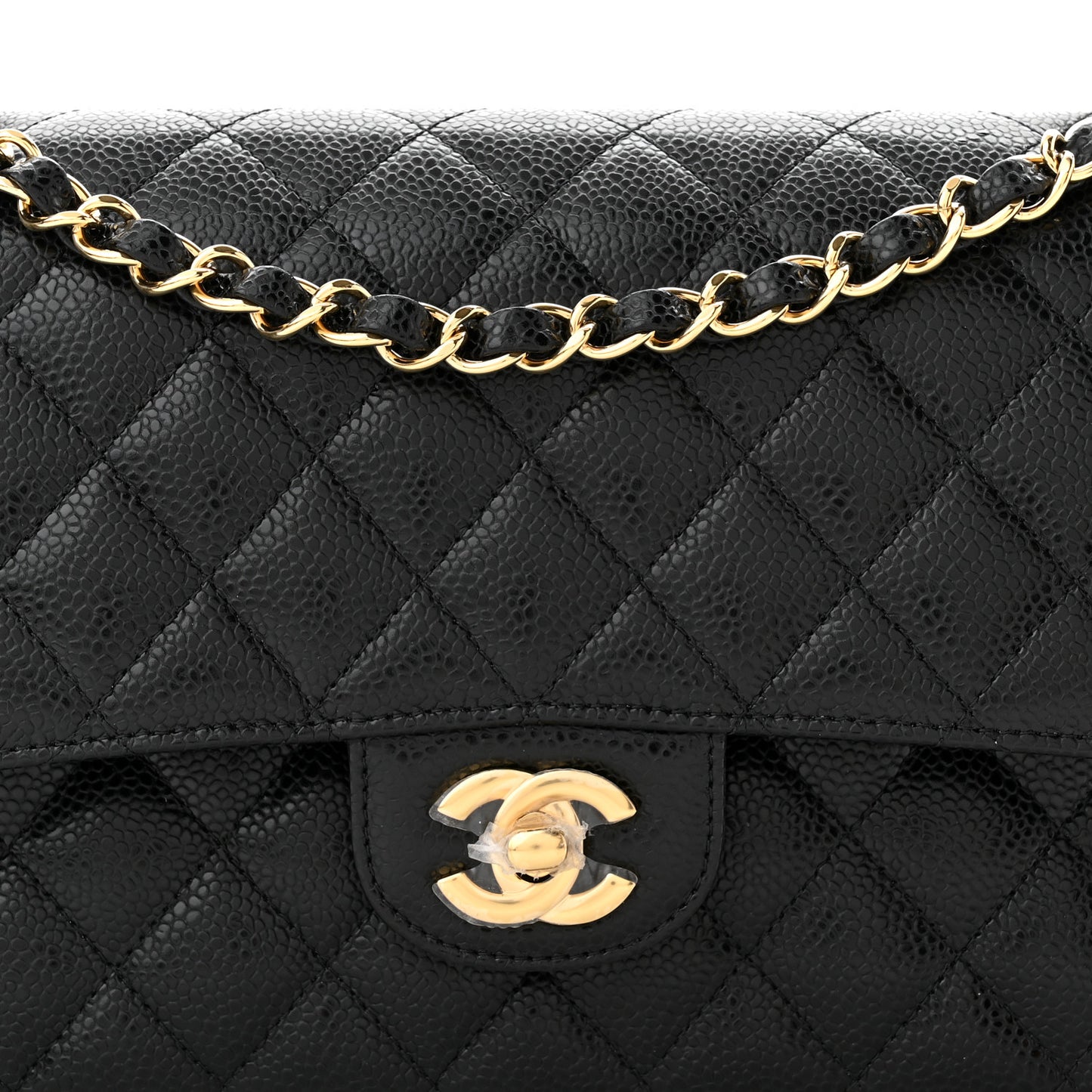Caviar Quilted Medium Double Flap Black