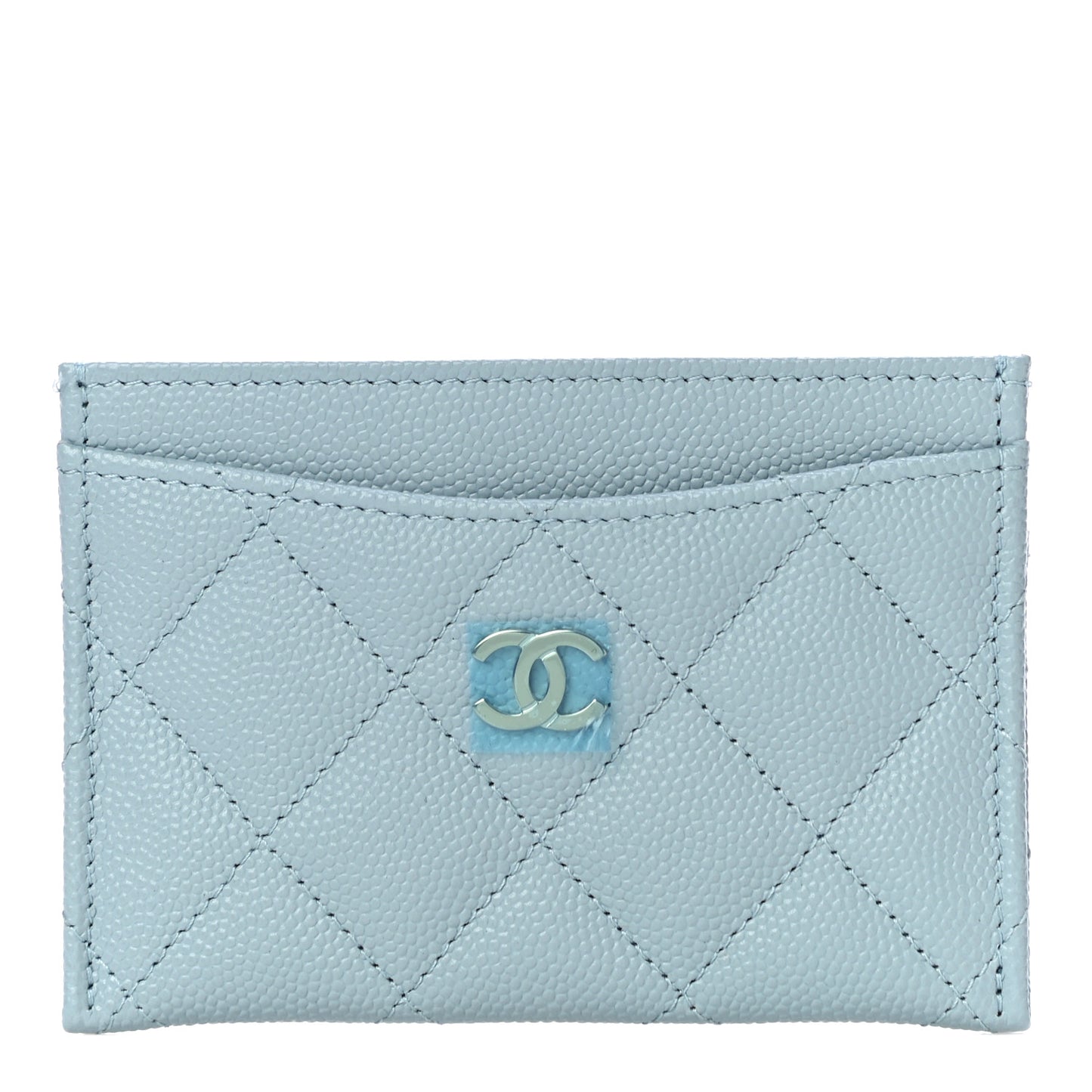 Caviar Quilted Card Holder Light Blue