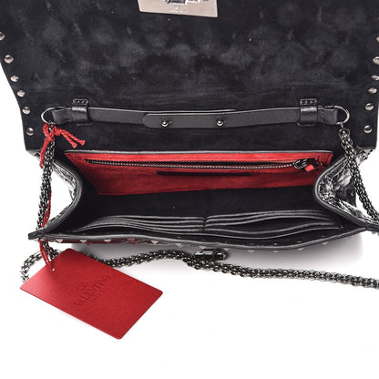 Valentino Garavani Craquele Nappa Rockstud Spike Wallet on Chain Black 5 of 6
