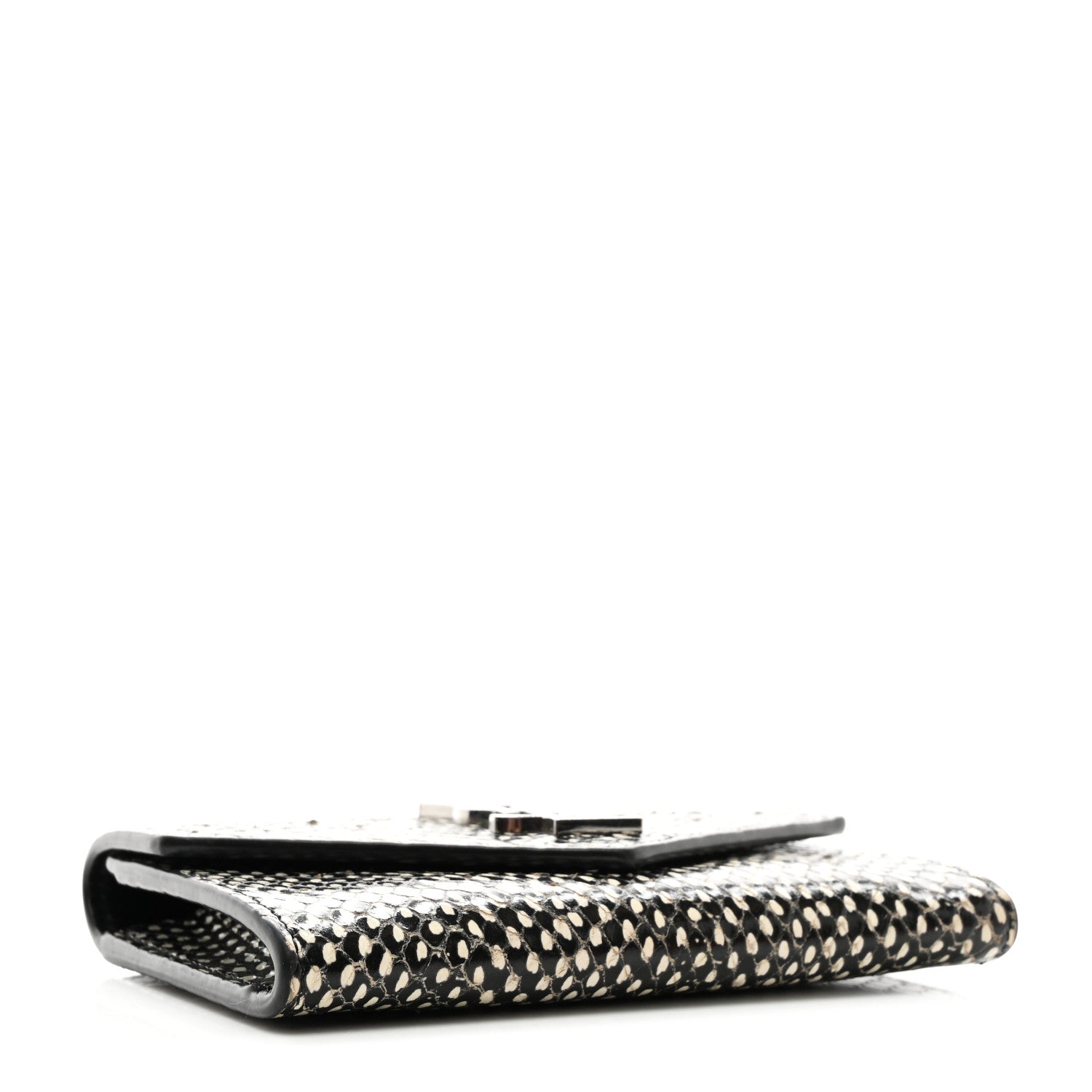 Saint Laurent Calfskin Lambskin Snakeskin Embossed Small Monogram Envelope Wallet Black White 4 of 9