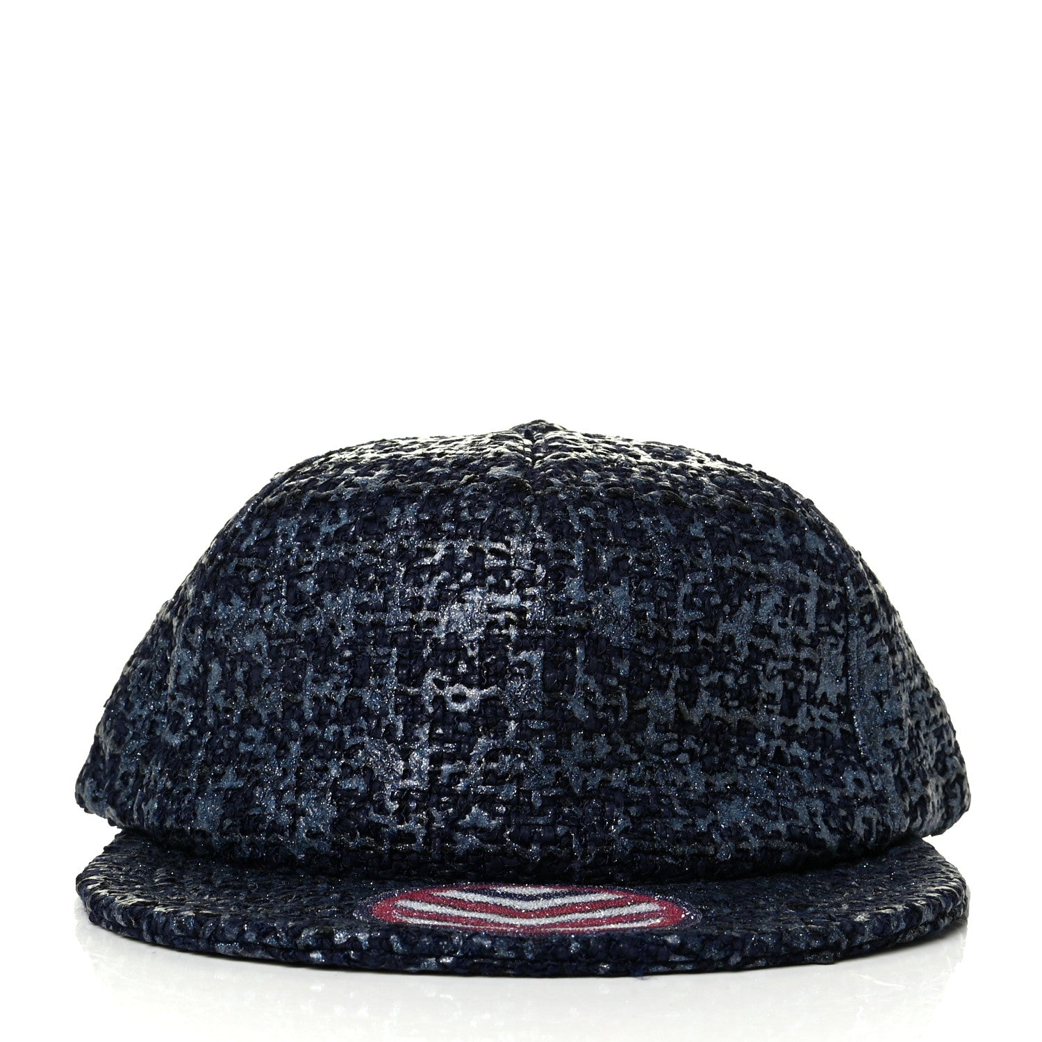 Chanel Glittered Tweed Cap Hat Navy Blue 2 of 6
