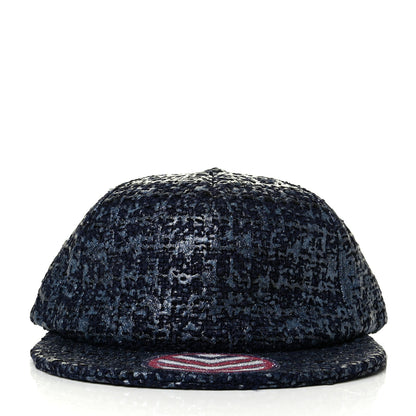 Chanel Glittered Tweed Cap Hat Navy Blue 2 of 6