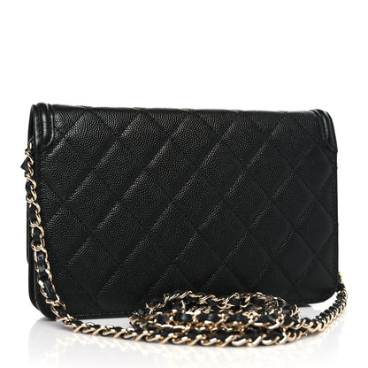 Chanel Caviar Quilted CC Filigree Wallet On Chain WOC Black 3 of 9