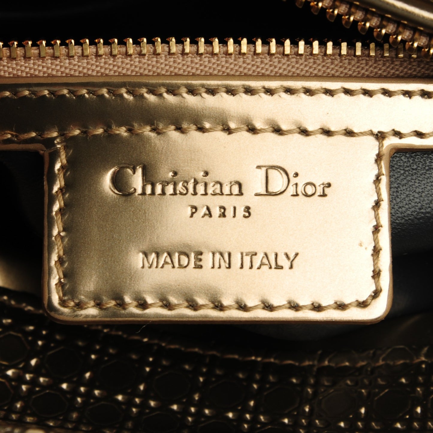 Metallic Patent Micro-Cannage Medium Lady Dior Champagne