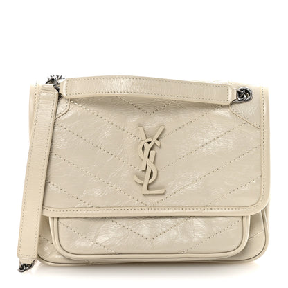 Saint Laurent Crinkled Calfskin Matelasse Monogram Baby Niki Chain Satchel Ivory 1 of 10