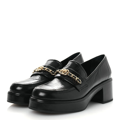 Chanel Shiny Calfskin Logo Loafers 38 Black 4 of 11