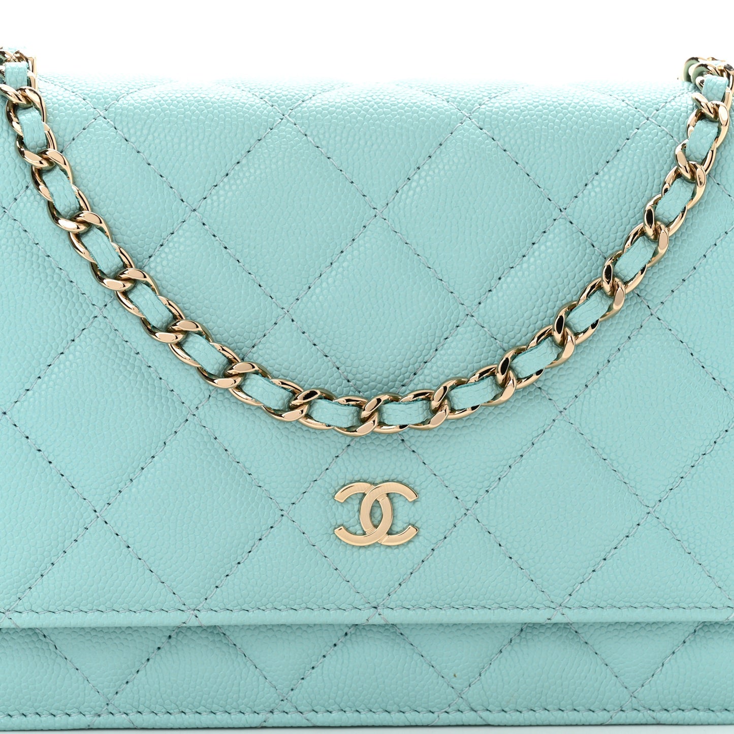 Caviar Quilted Wallet On Chain WOC Light Blue