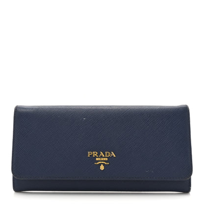 Prada Saffiano Metal Continental Flap Travel Wallet Bluette 1 of 12
