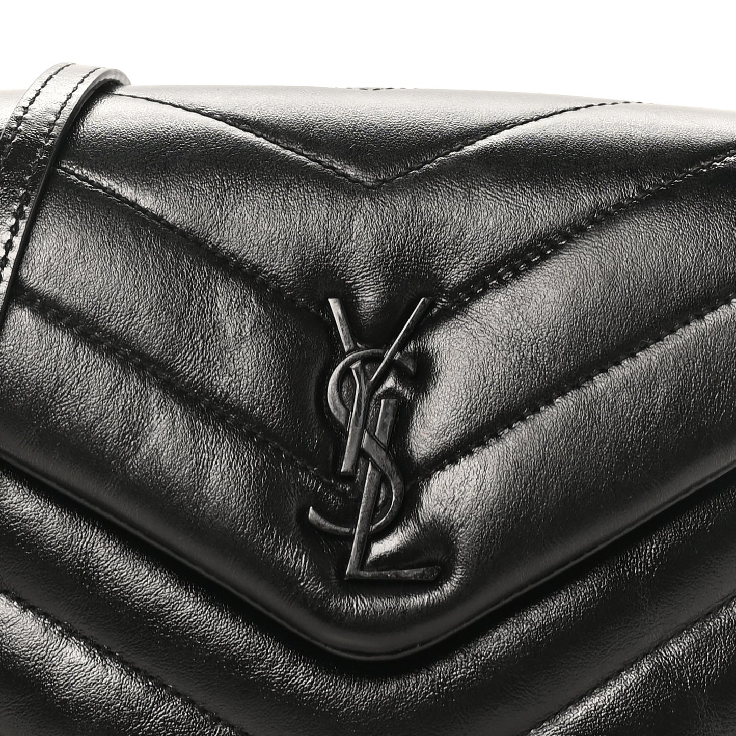 Calfskin Y Quilted Monogram Monochrome Toy Loulou Crossbody Bag Black