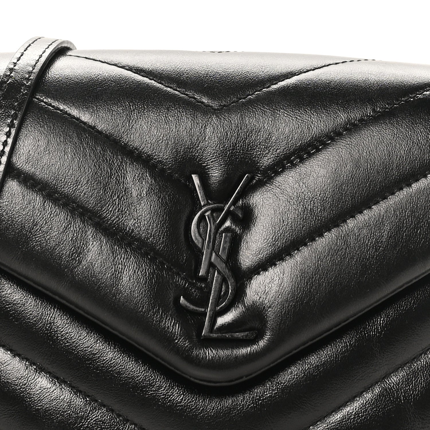 Saint Laurent Calfskin Y Quilted Monogram Monochrome Toy Loulou Crossbody Bag Black 8 of 10
