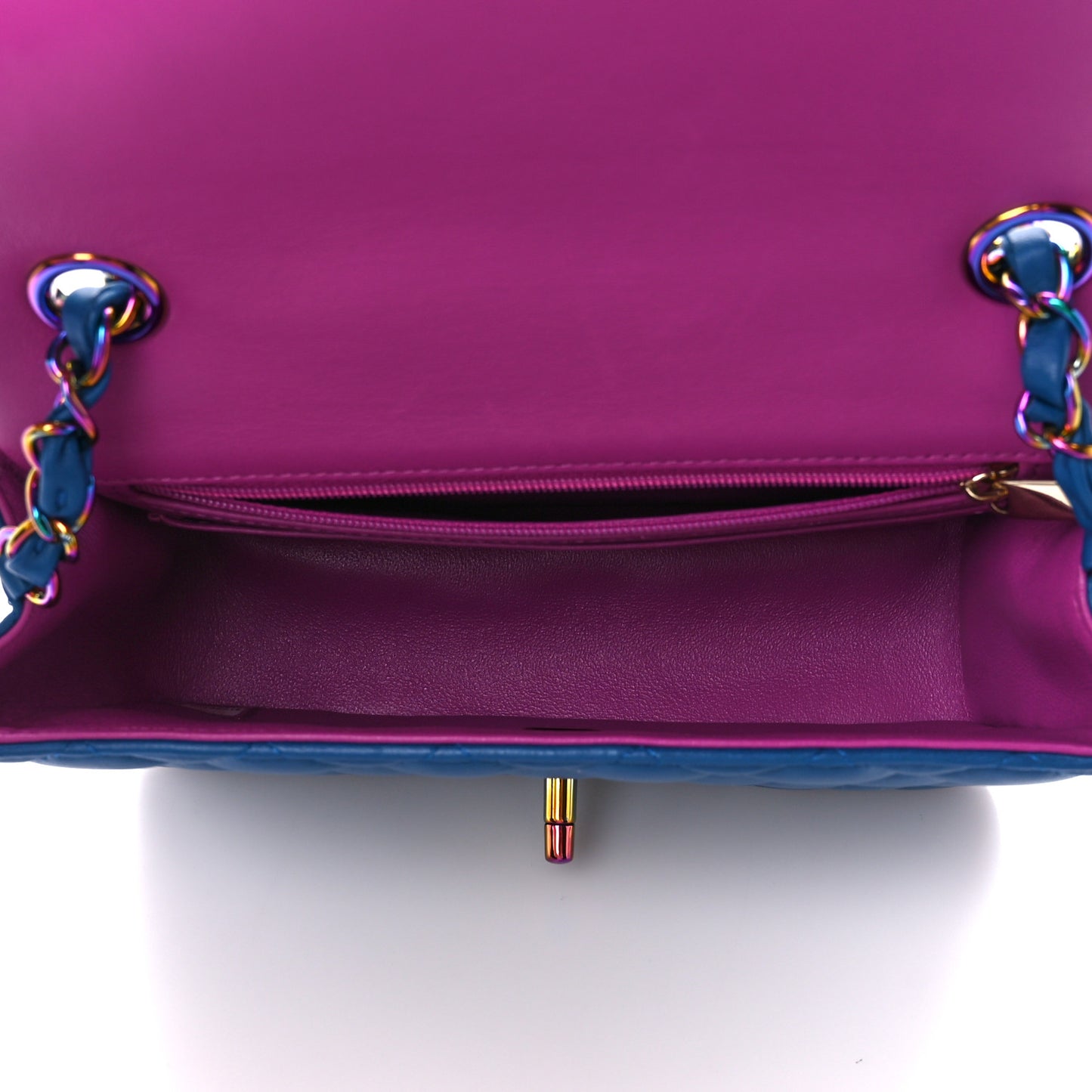 Lambskin Quilted Mini Rectangular Flap Blue Purple