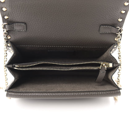 Valentino Garavani Grained Calfskin Rockstud Wallet on Chain Graphite 5 of 9