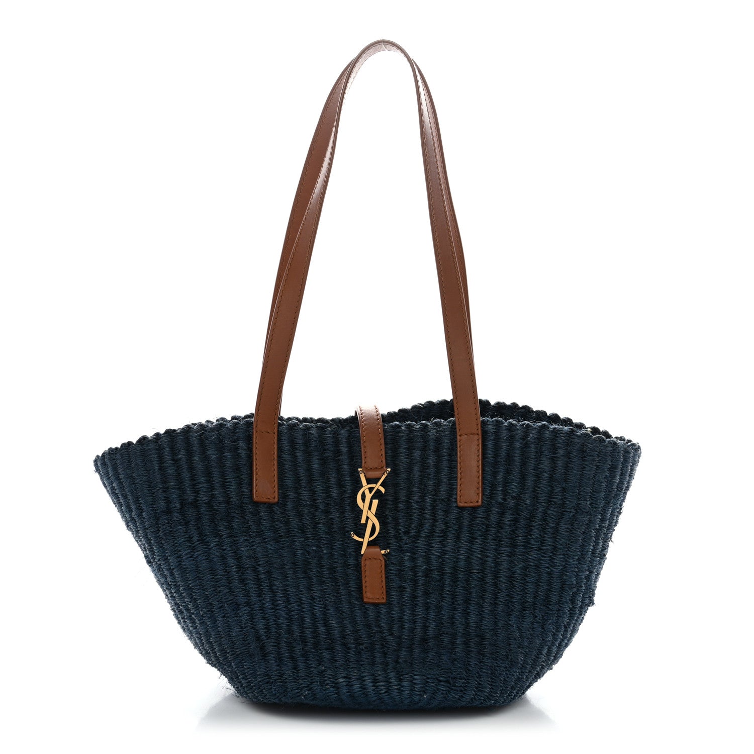 Saint Laurent Raffia Calfskin Medium Panier Tote Blue Orchid Brick 1 of 10