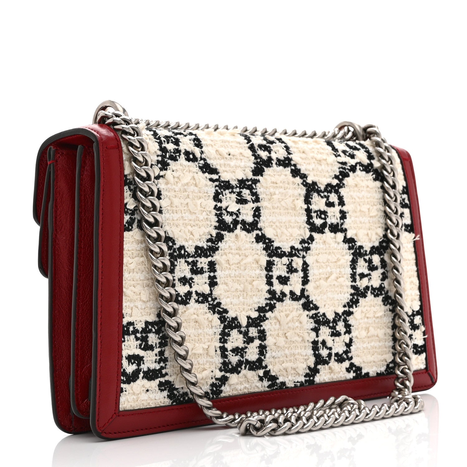 Gucci Tweed GG Monogram Small Dionysus Shoulder Bag White Black Romantic Cherry 3 of 11