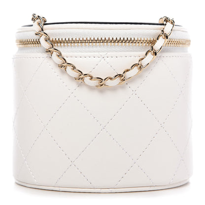 Chanel Lambskin Quilted Round Small Vanity Case With Chain White Black 1 of 9