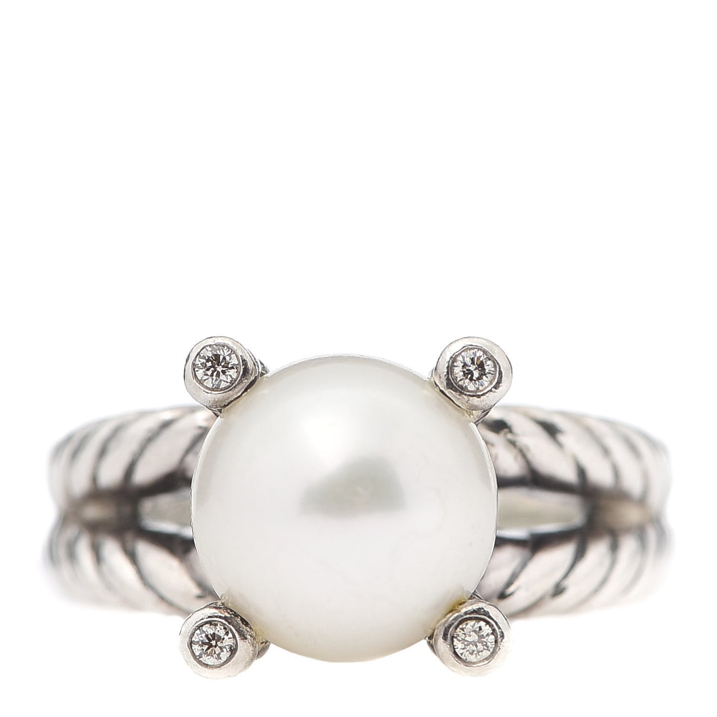 Sterling Silver Diamond Pearl 10mm Cable Ring 52 6