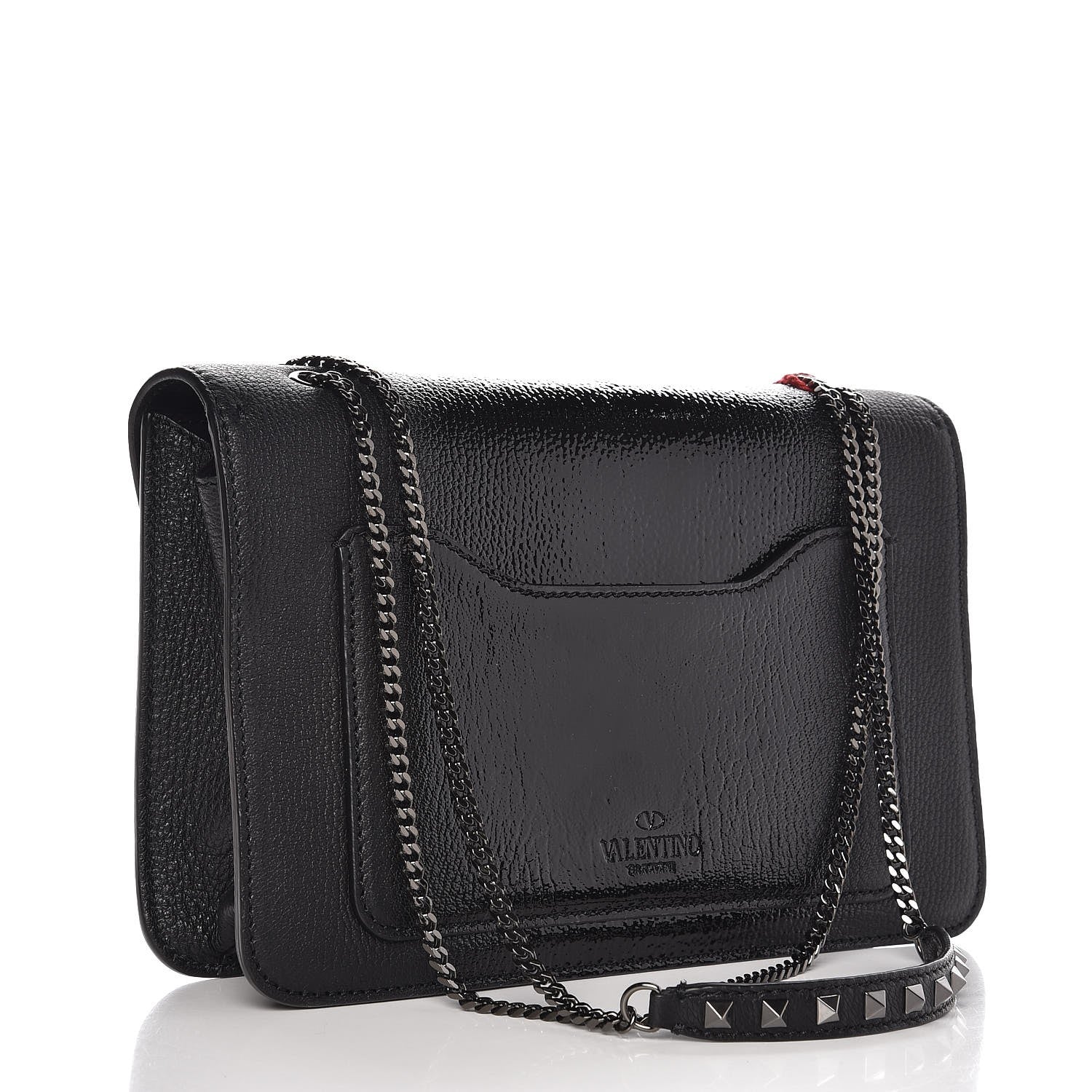 Valentino Garavani Patent Pebbled Calfskin Medium Rockstud Demilune Shoulder Bag Black 3 of 6