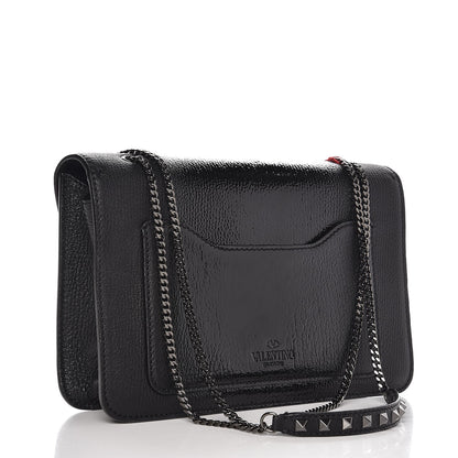 Valentino Garavani Patent Pebbled Calfskin Medium Rockstud Demilune Shoulder Bag Black 3 of 6