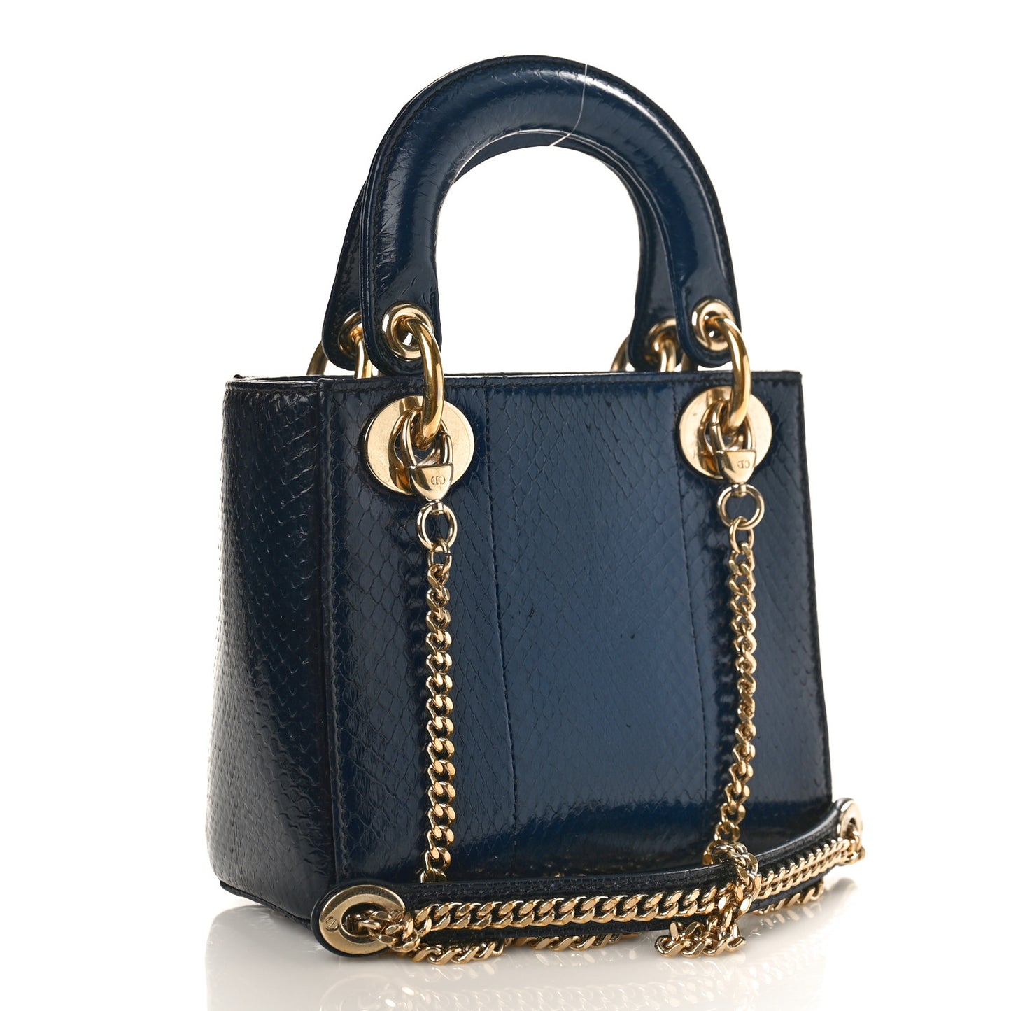 Metallic Snakeskin Mini Lady Dior Dark Blue
