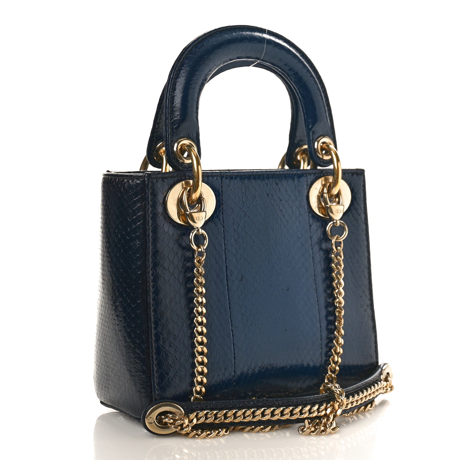 Christian Dior Metallic Snakeskin Mini Lady Dior Dark Blue 2 of 8