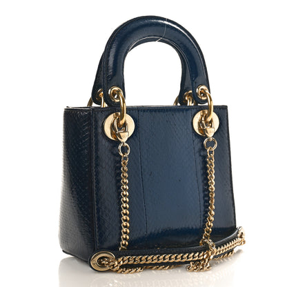 Christian Dior Metallic Snakeskin Mini Lady Dior Dark Blue 2 of 8