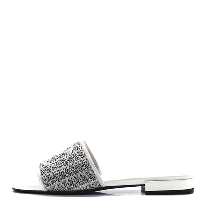 Prada Jacquard Logo Embroidered 10mm Slide Sandals 36 Black Talco 1 of 8