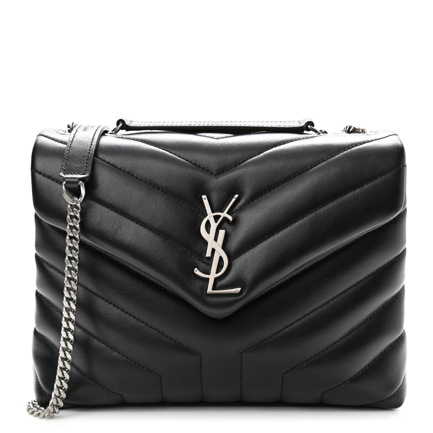 Calfskin Y Quilted Monogram Small Loulou Chain Satchel Black