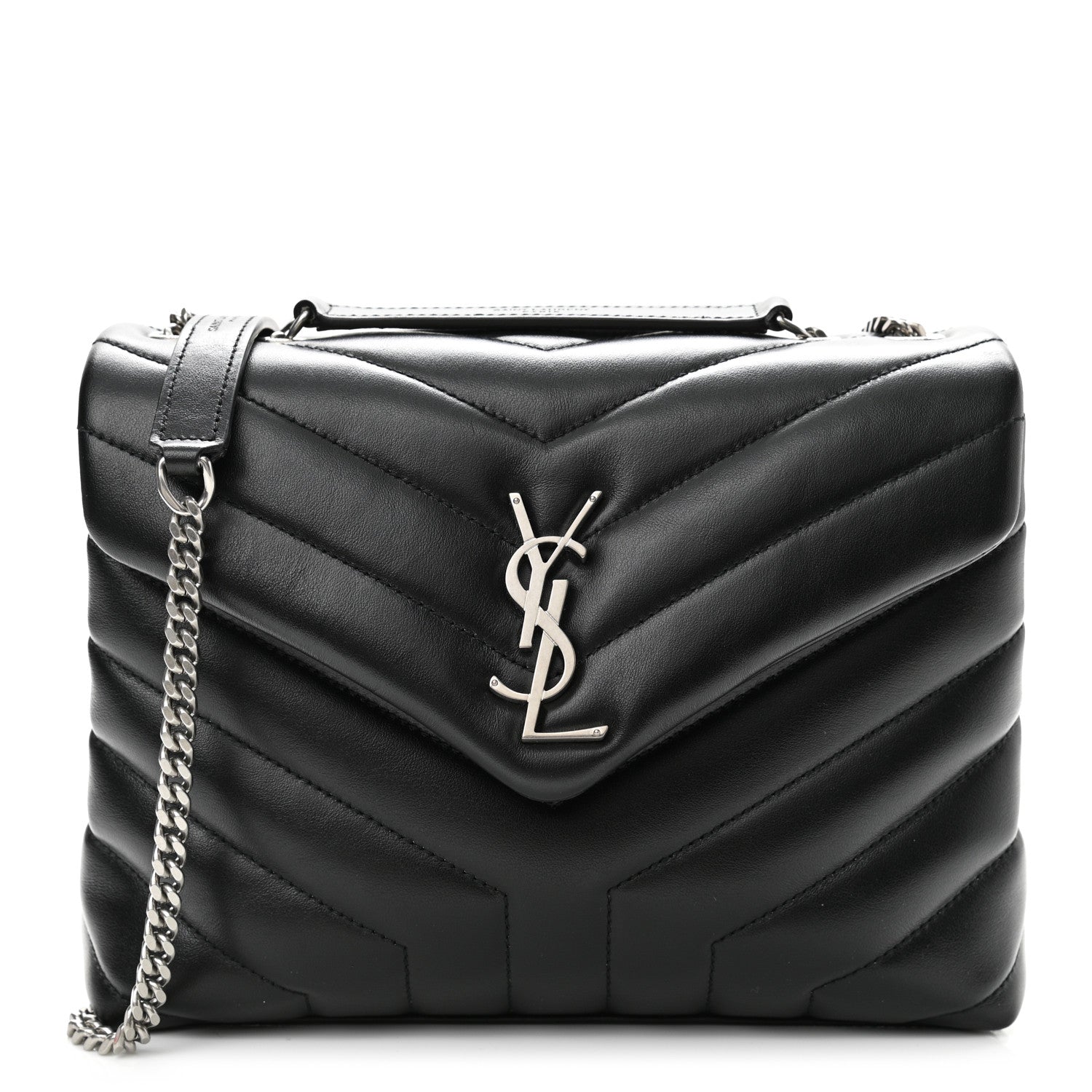 Saint Laurent Calfskin Y Quilted Monogram Small Loulou Chain Satchel Black 1 of 12