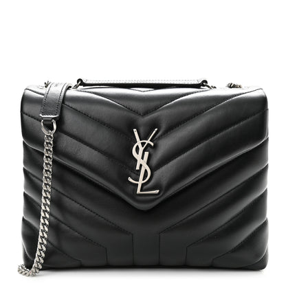Saint Laurent Calfskin Y Quilted Monogram Small Loulou Chain Satchel Black 1 of 12