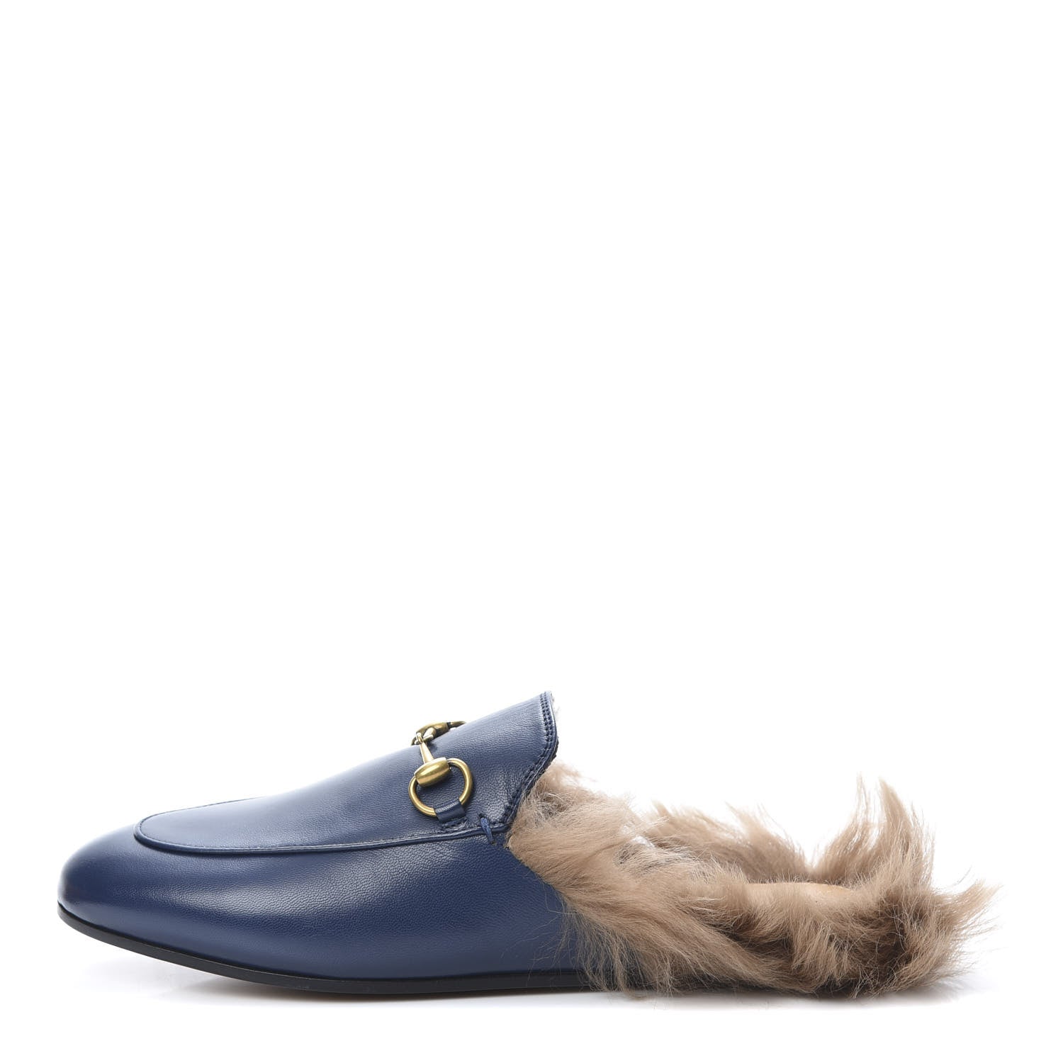 Gucci Malaga Kid Fur Womens Princetown Slippers 38.5 Blue Agata 1 of 8