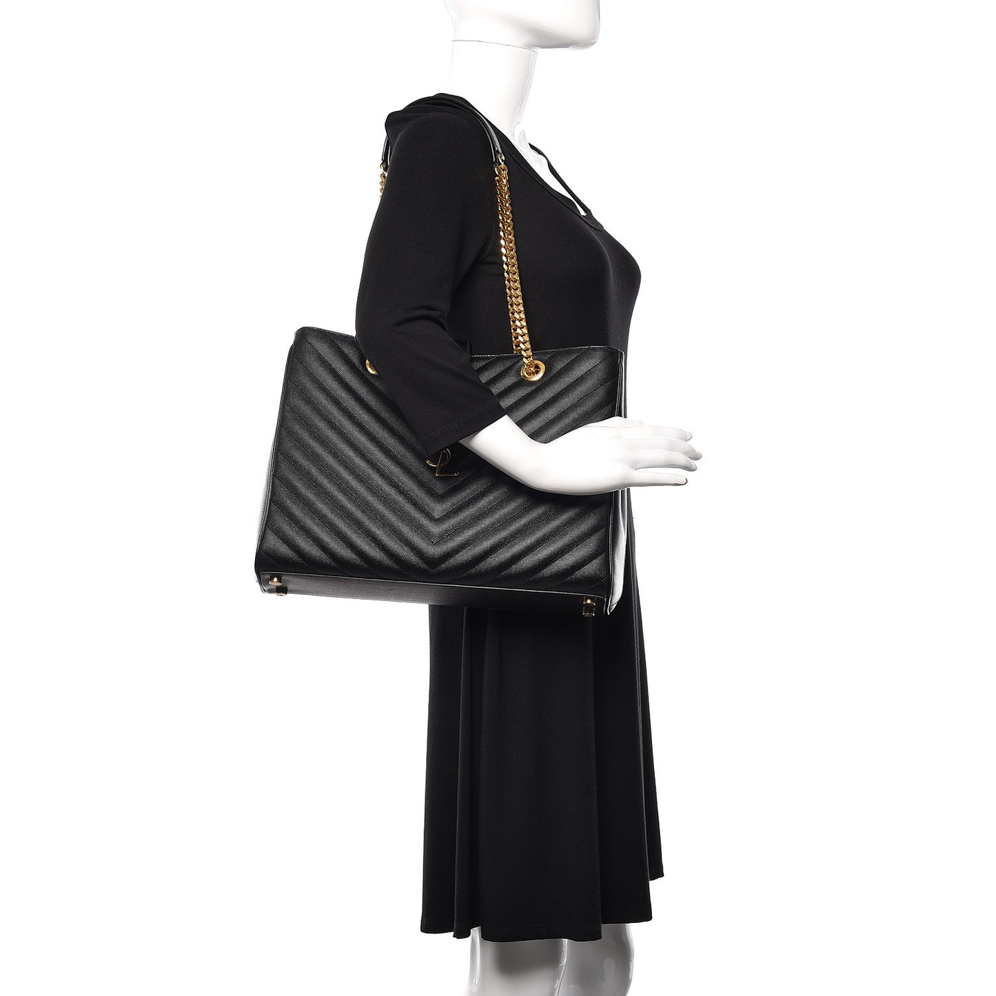 Grain De Poudre Matelasse Chevron Monogram Shopping Bag Black