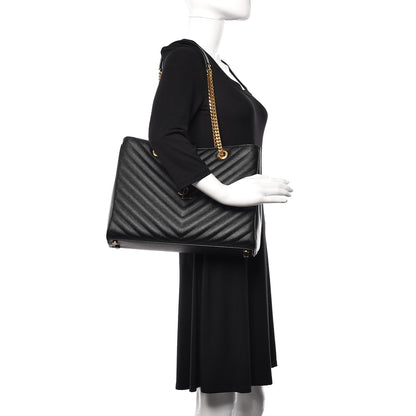 Saint Laurent Grain De Poudre Matelasse Chevron Monogram Shopping Bag Black 2 of 11