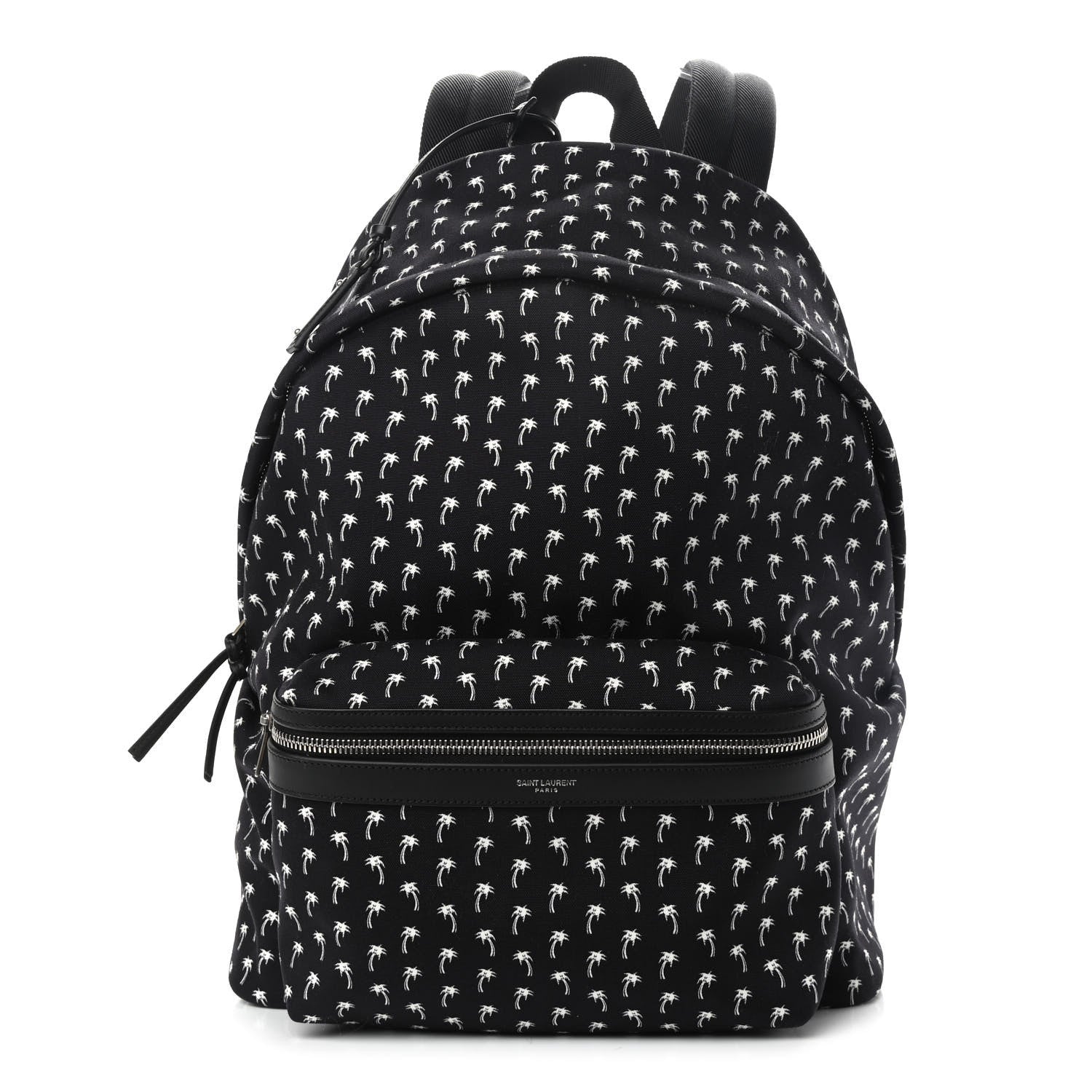 Saint Laurent Canvas Palm Tree Print City Backpack Black White 1 of 9